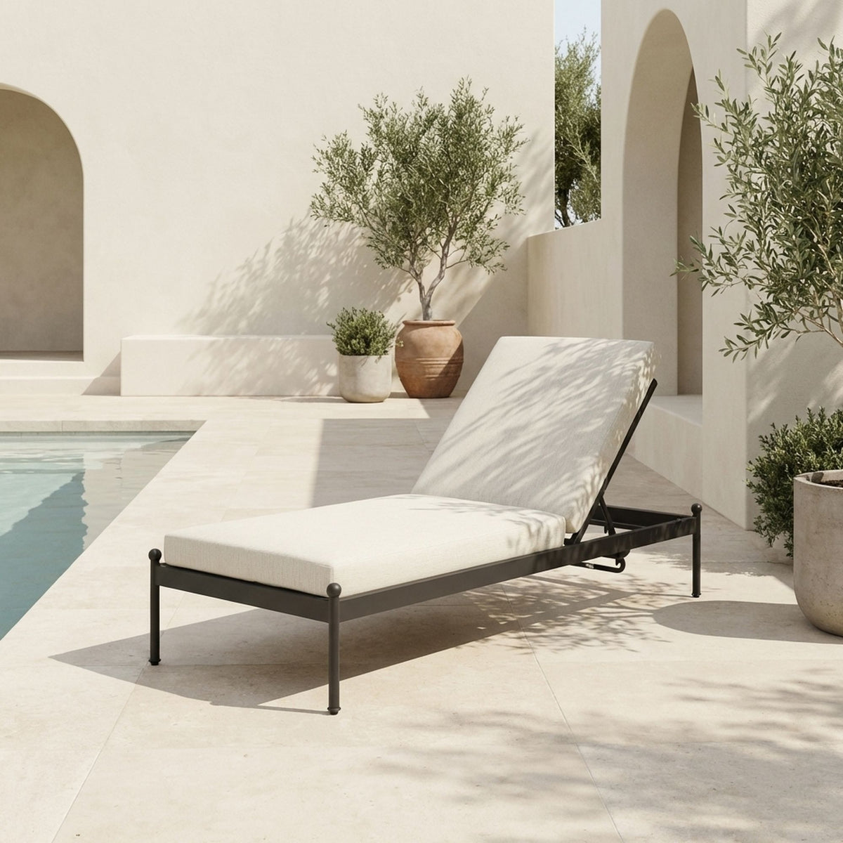 Leni - Outdoor Lounge Chaise With Cushions And Powder Coated Aluminum Frame - Moonveil / Warm Gray
