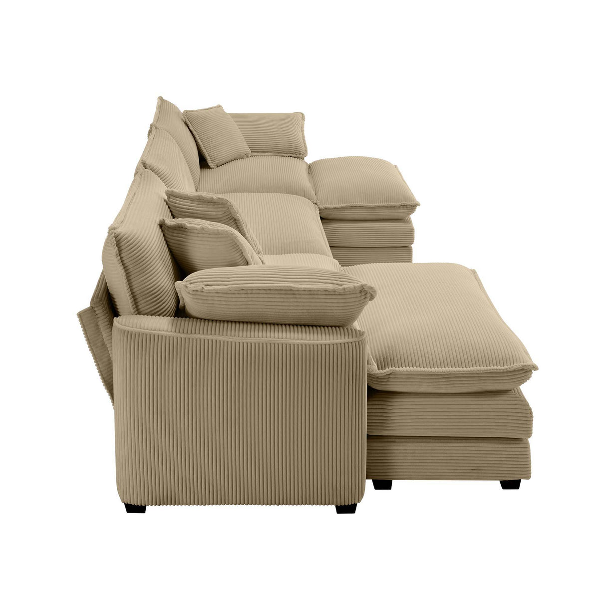 Modern Corduroy Upholstered 4 Seater Sofa With 3 Footstools - Tan