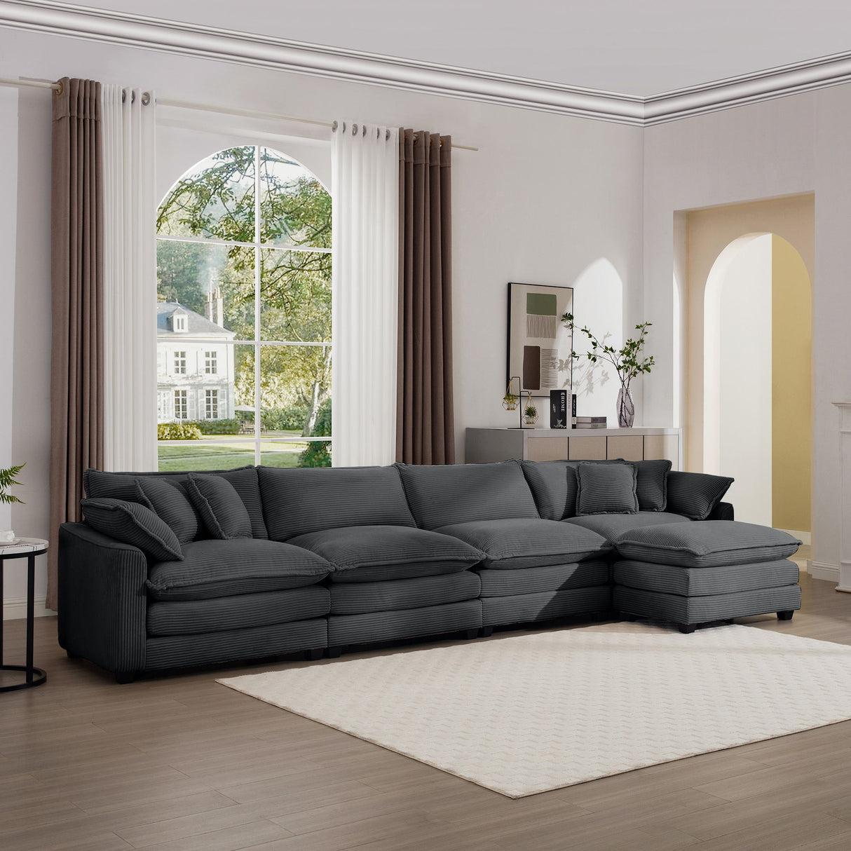 Modular Oversized Cushion Sofa With Ottoman, Low Back, Deep Seating Sofa Set
