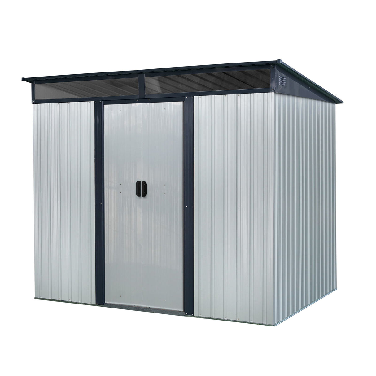 Outdoor Metal Storage Shed Garden Building with Sliding Doors and Foundation