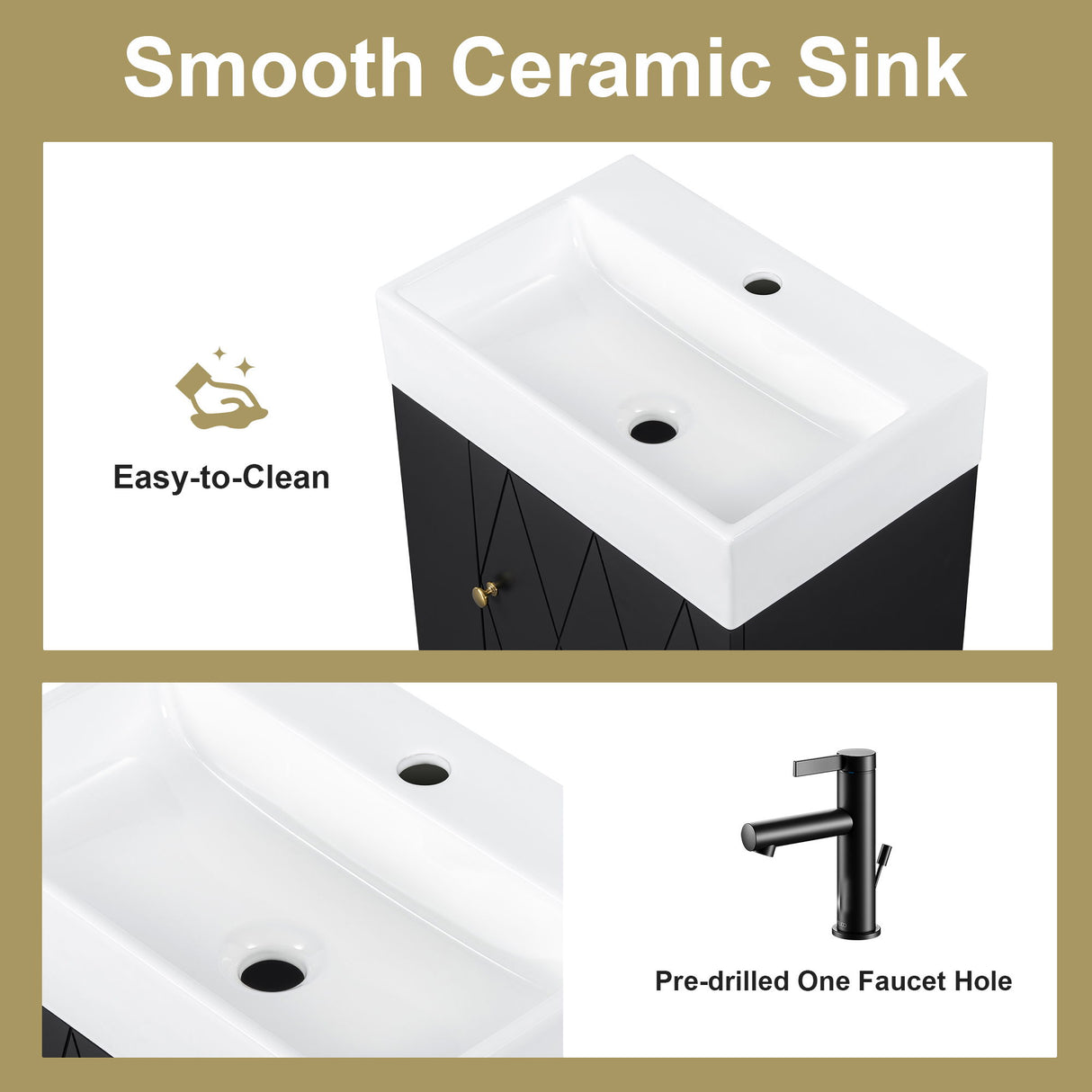 Modern Bathroom Vanity With Sink, Diamond Pattern Doors