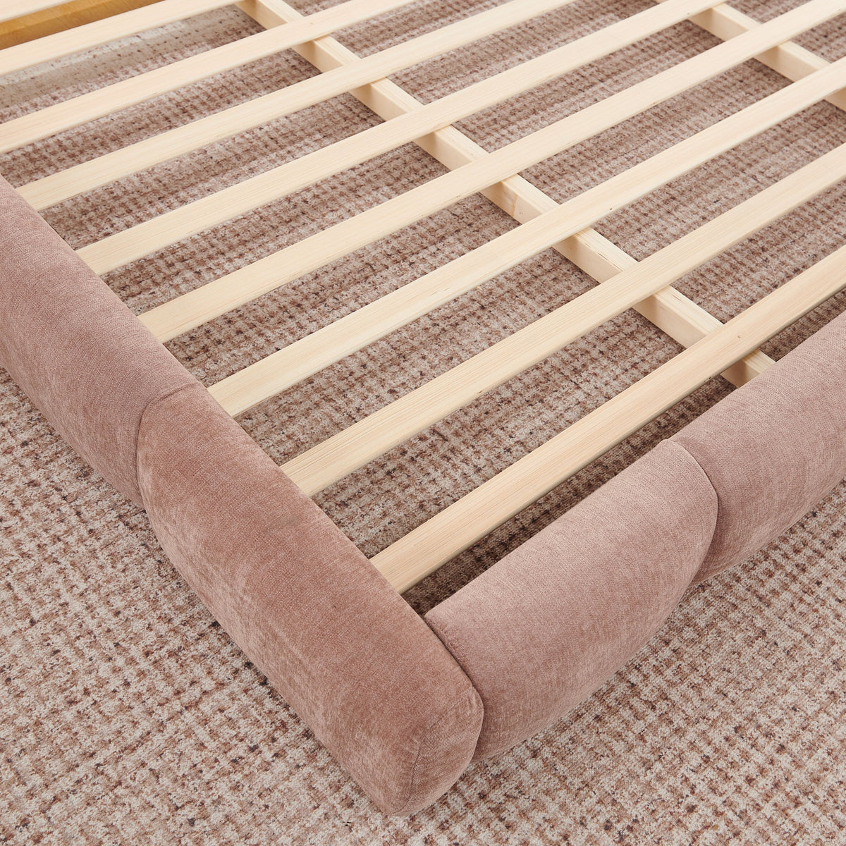 Upholstered Platform Bed Frame, Low Profile Floor Bed, No Box Spring Required