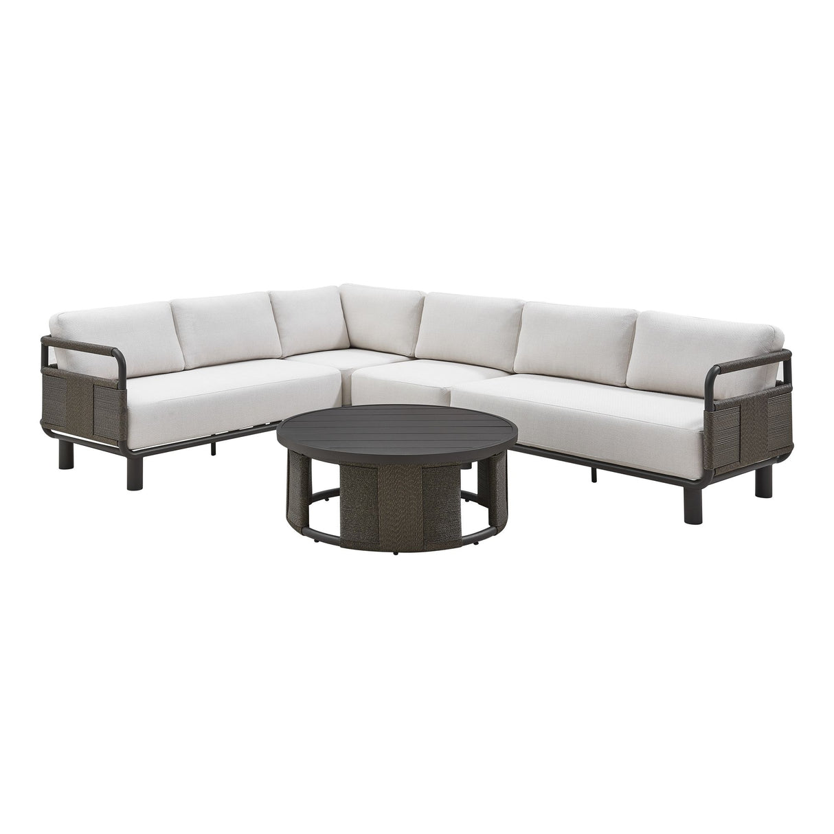 Brampton - 2-Piece Powder Coated Metal Outdoor Conversation Set With Cushions - Gray / Off White