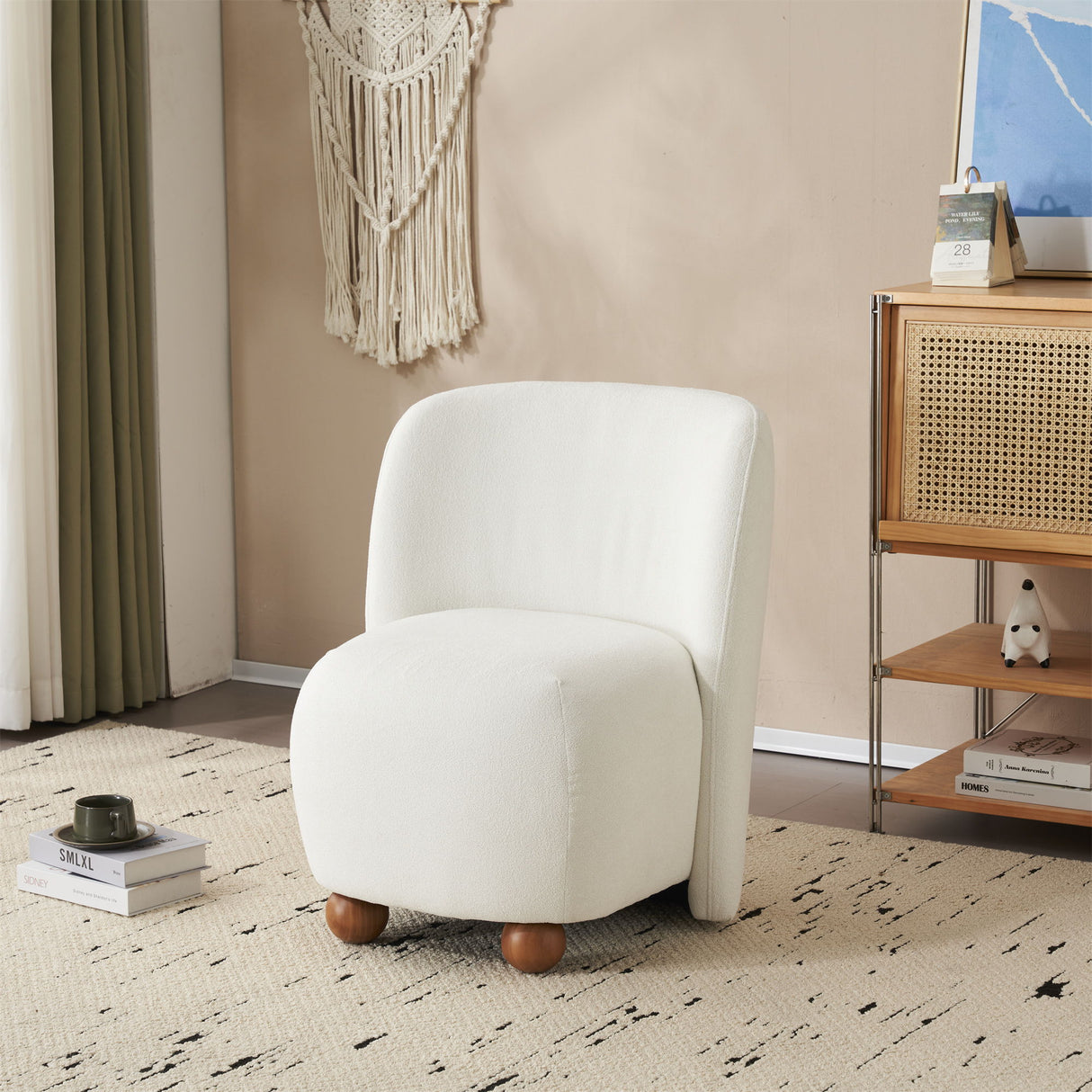 Modern Low Back Accent Upholstered Armless Living Room Chairs, Round Feet
