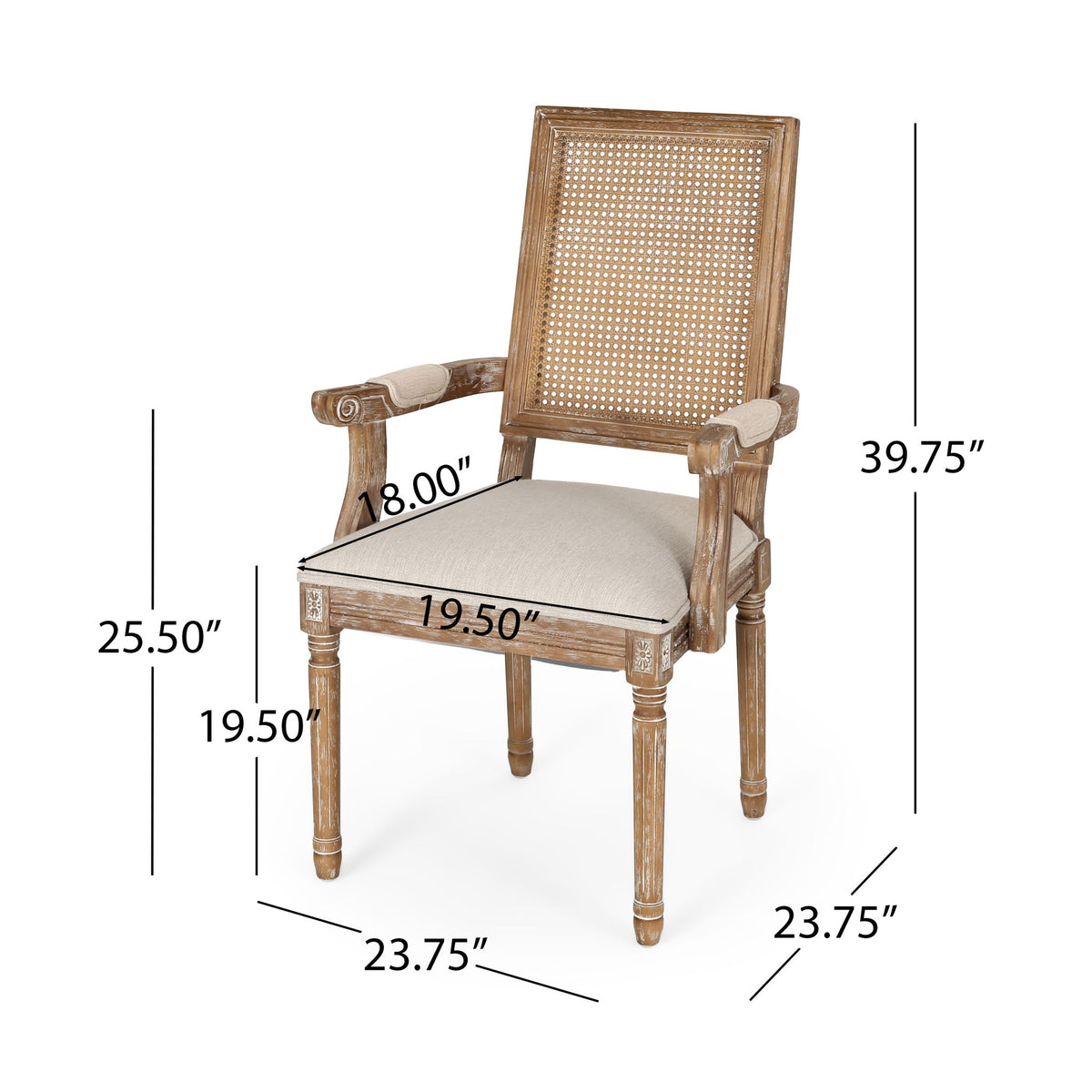 Elegant French Country Style Dining Chair With Cane Backrest