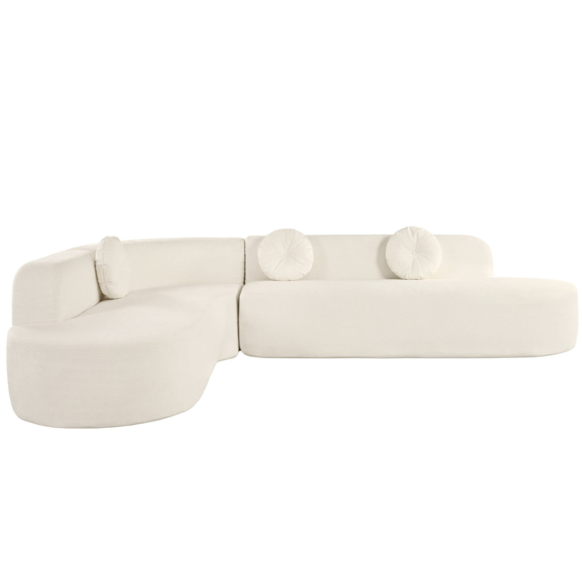 Extra Large Sectional Sofa Soft Fabric Upholstery, Elegant Curved Design With 3 Round Cushions, High - Resilience Foam For Ultimate Comfort - Beige
