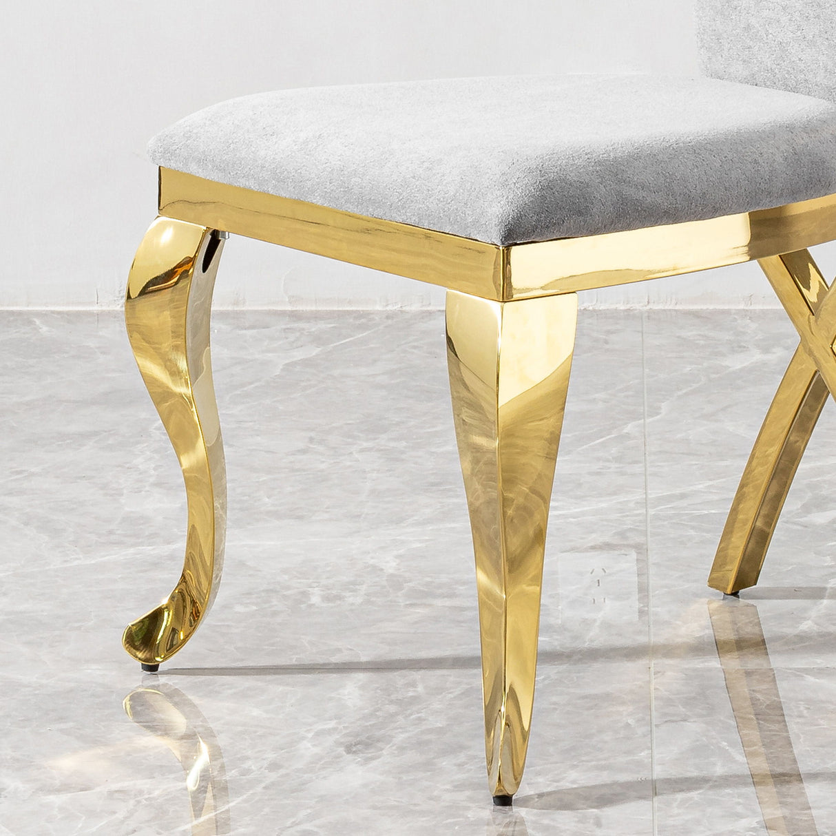 Gorgeous Streamlined High Back Fabric Stainless Steel Dining Chair (Set of 2) - Gold