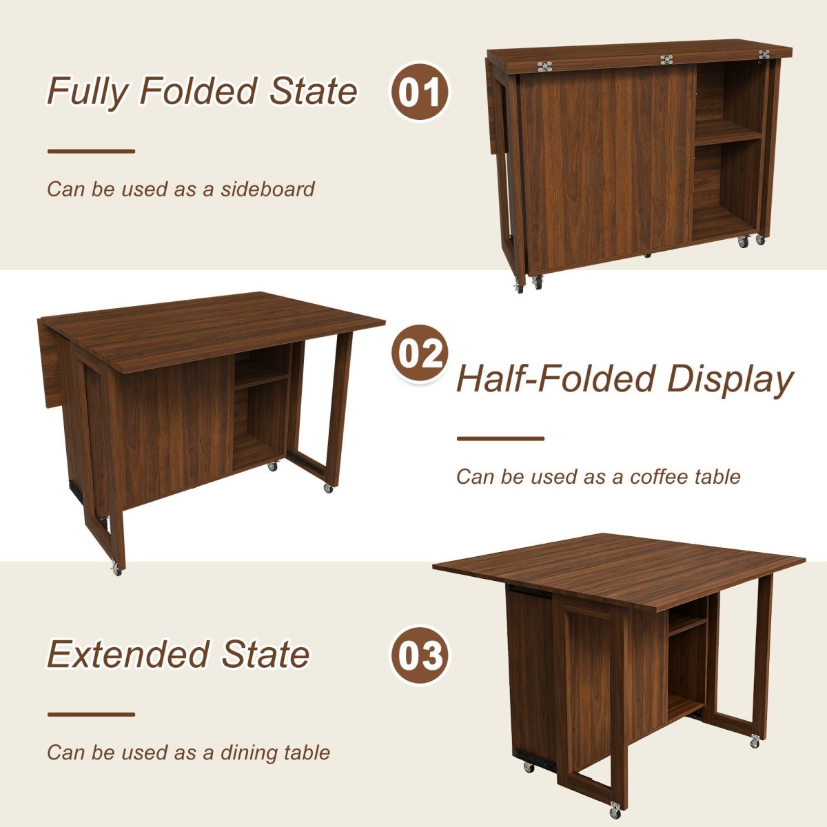 3 In 1 Foldable Side Table With 4 Storage Shelves - Folding Tables available at Alpine Outlets in Denver