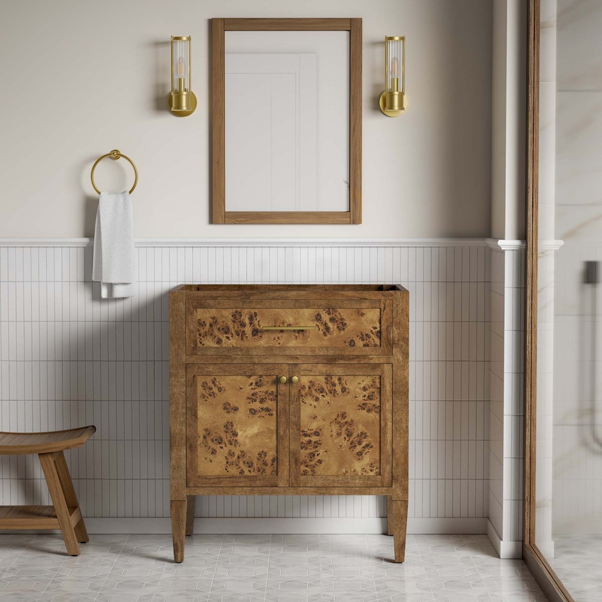 30" Brown Wood Bathroom Vanity Cabinet (Sink Basin Not Included) - Bathroom Fixtures - Alpine Outlets