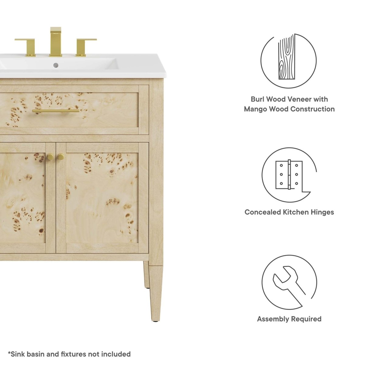 30" Burgundy Wood Bathroom Vanity Cabinet (Sink Basin Not Included) - Bathroom Fixtures - Alpine Outlets