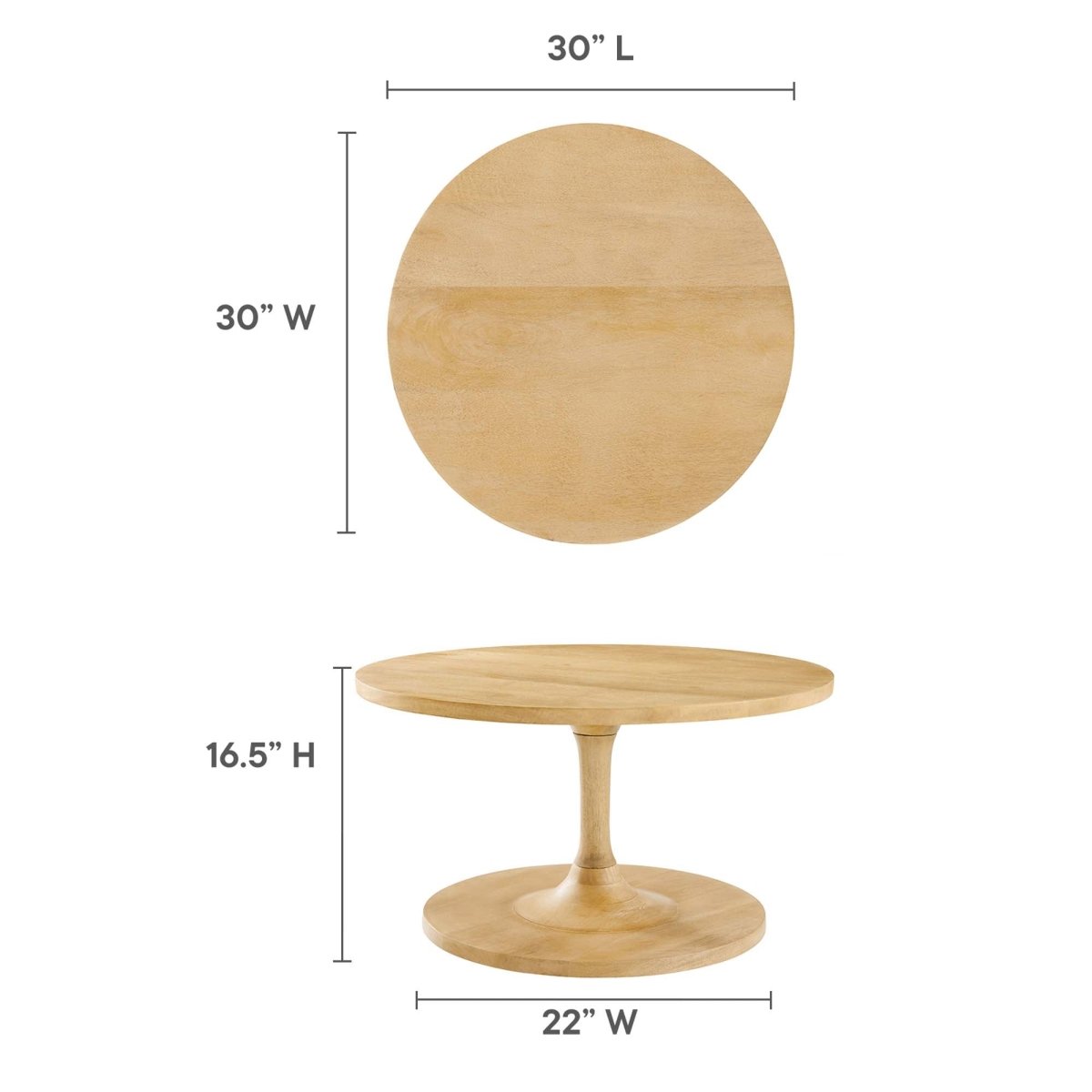 30 Inch Round Solid Mango Wood Pedestal Coffee Table in Oak - Coffee Tables available at Alpine Outlets in Denver