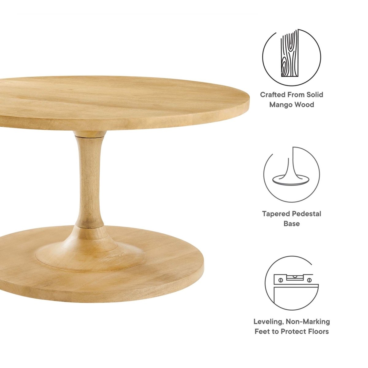 30 Inch Round Solid Mango Wood Pedestal Coffee Table in Oak - Coffee Tables available at Alpine Outlets in Denver