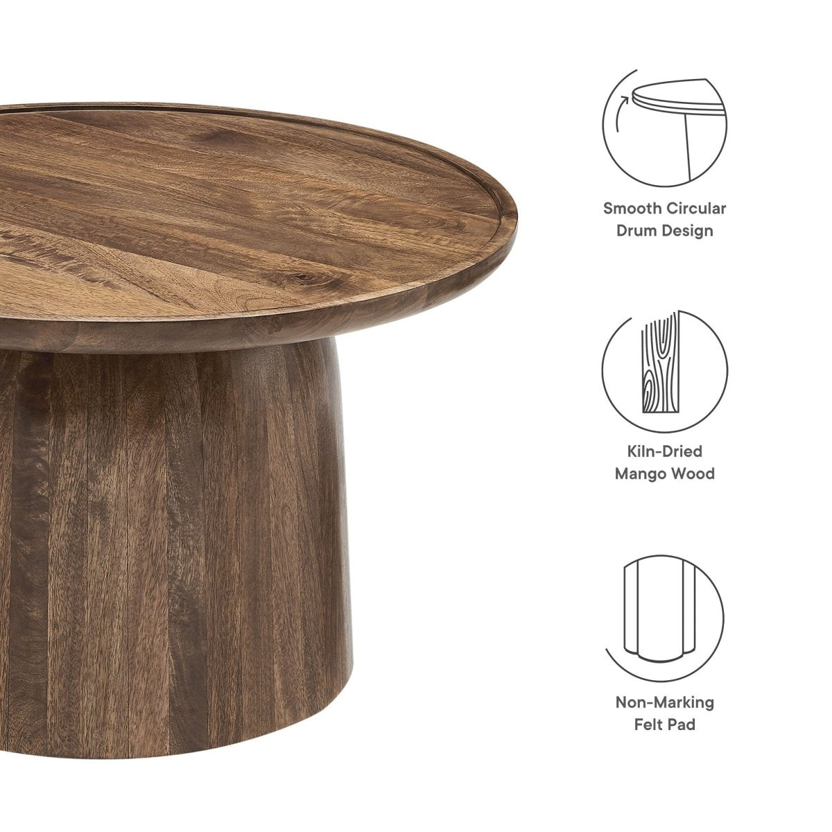 30 Inch Timeless Round Solid Mango Wood Coffee Table - Coffee Tables available at Alpine Outlets in Denver