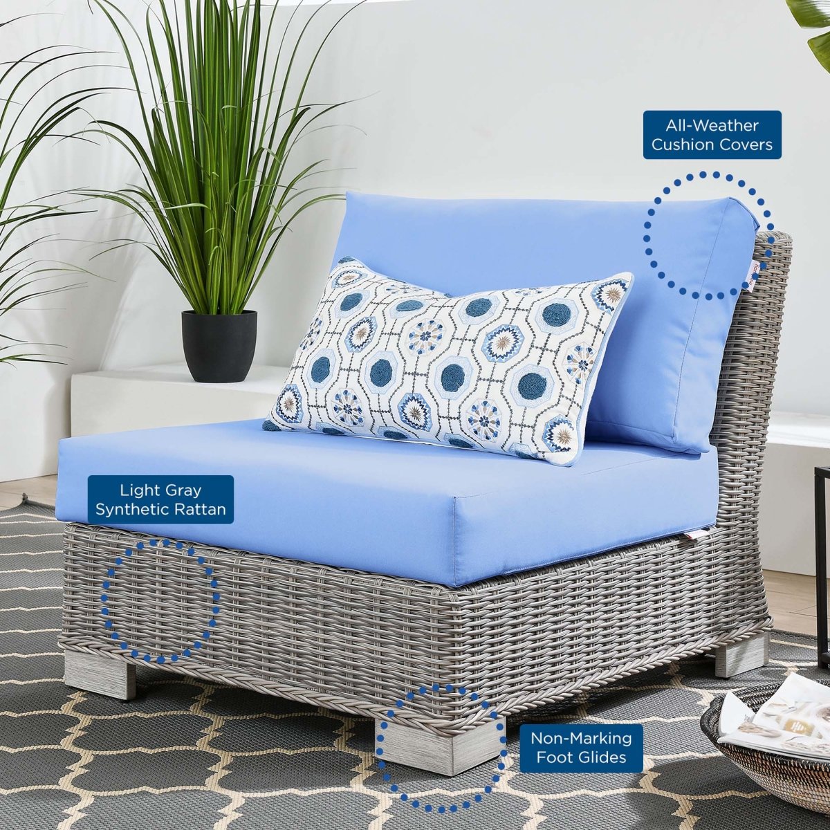 30" Light Gray Light Blue Wicker Outdoor Armless Chair - Outdoor - Alpine Outlets