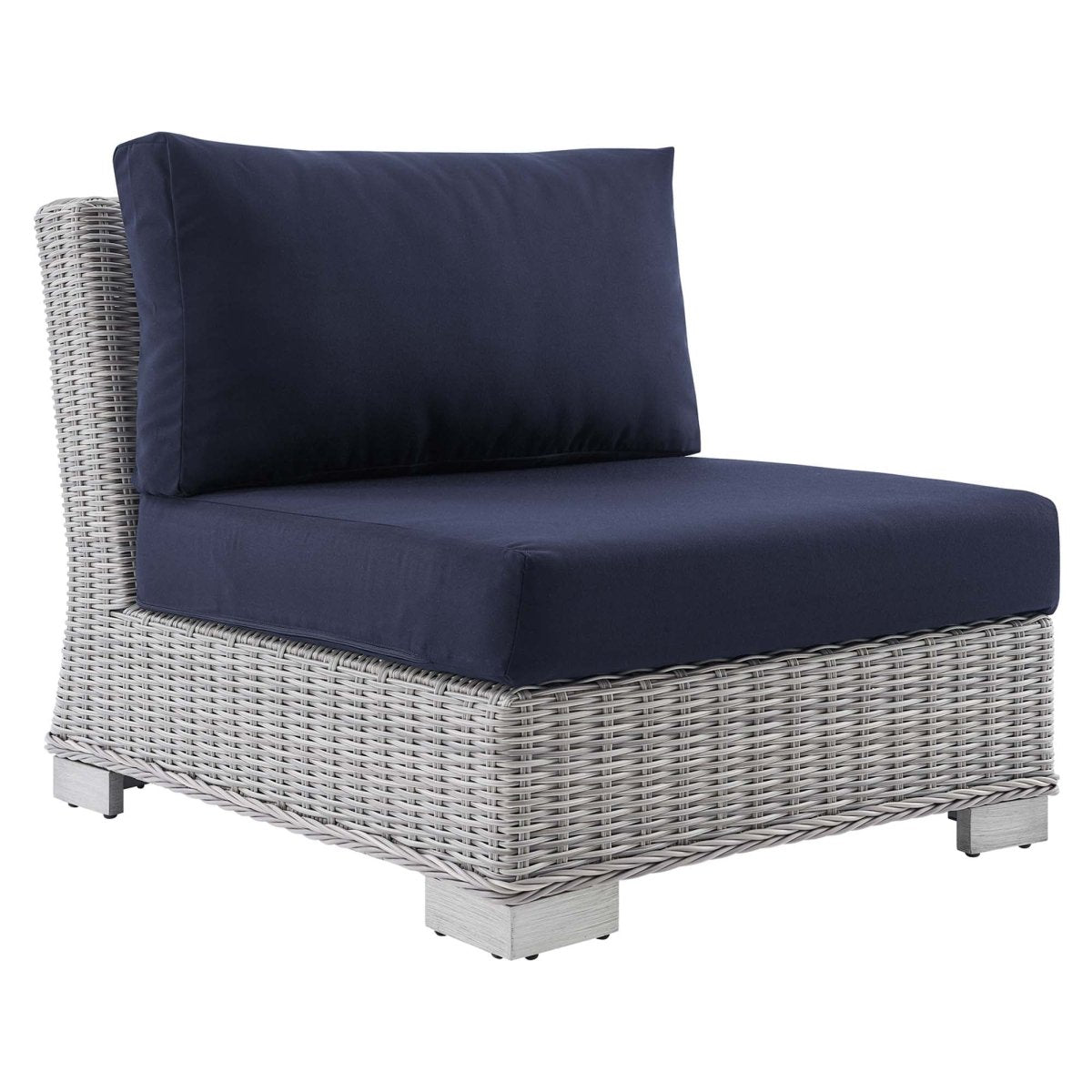 30" Light Gray Navy Wicker Armless Outdoor Chair with Sunbrella Cushions - Outdoor - Alpine Outlets