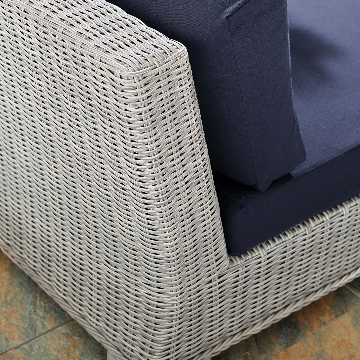 30" Light Gray Navy Wicker Armless Outdoor Chair with Sunbrella Cushions - Outdoor - Alpine Outlets
