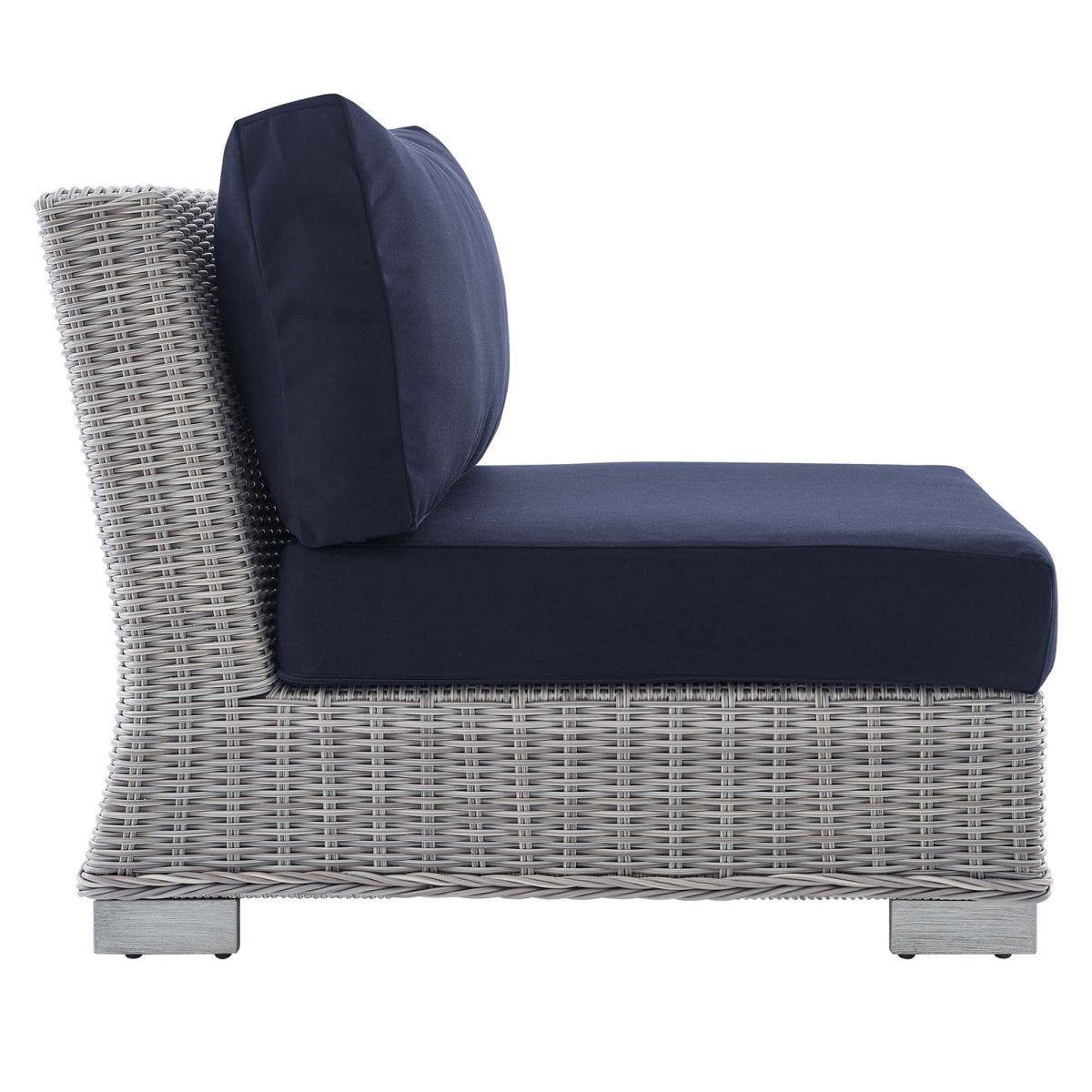 30" Light Gray Navy Wicker Armless Outdoor Chair with Sunbrella Cushions - Outdoor - Alpine Outlets