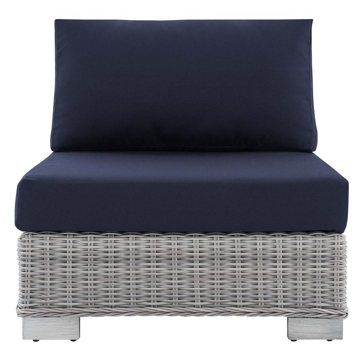 30" Light Gray Navy Wicker Armless Outdoor Chair with Sunbrella Cushions - Outdoor - Alpine Outlets