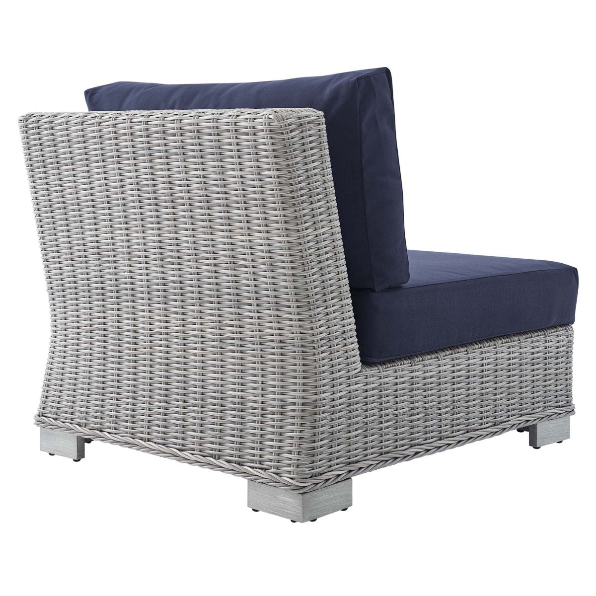 30" Light Gray Navy Wicker Armless Outdoor Chair with Sunbrella Cushions - Outdoor - Alpine Outlets
