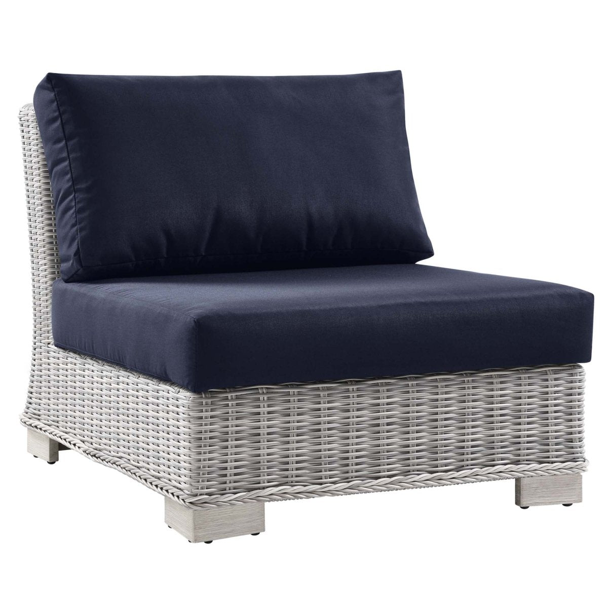 30" Light Gray Navy Wicker Outdoor Armless Chair - Outdoor - Alpine Outlets