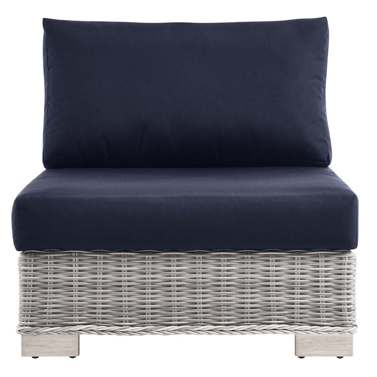 30" Light Gray Navy Wicker Outdoor Armless Chair - Outdoor - Alpine Outlets