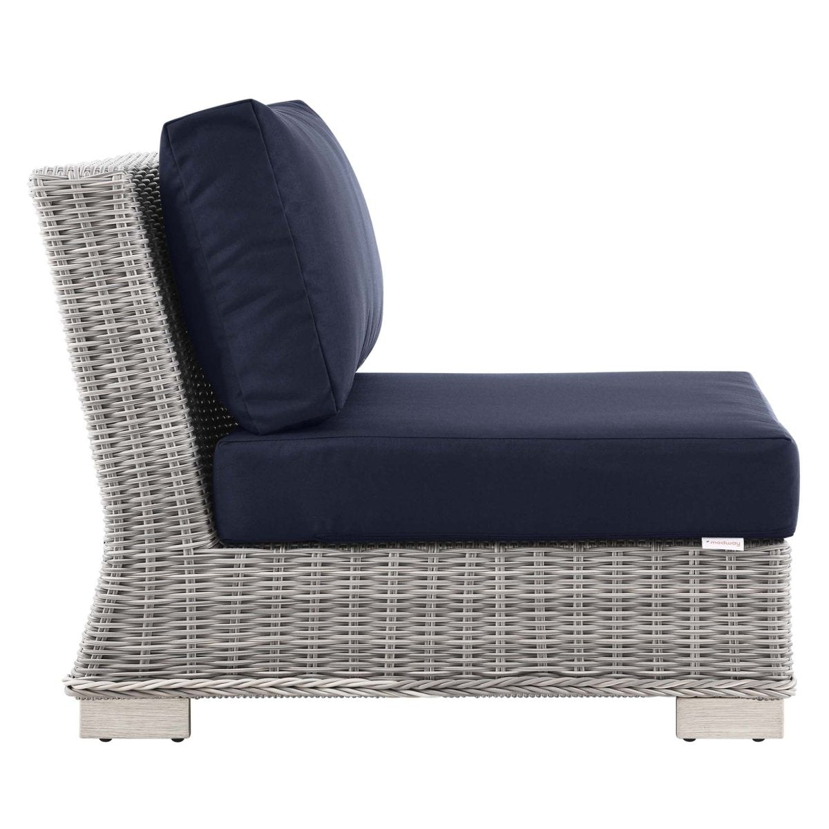 30" Light Gray Navy Wicker Outdoor Armless Chair - Outdoor - Alpine Outlets