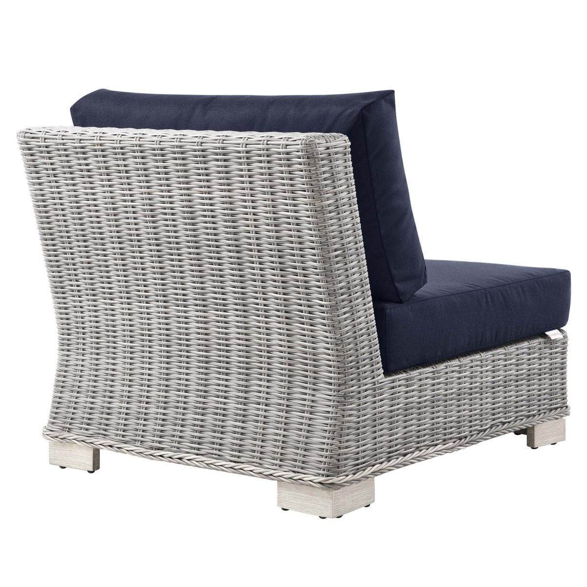 30" Light Gray Navy Wicker Outdoor Armless Chair - Outdoor - Alpine Outlets