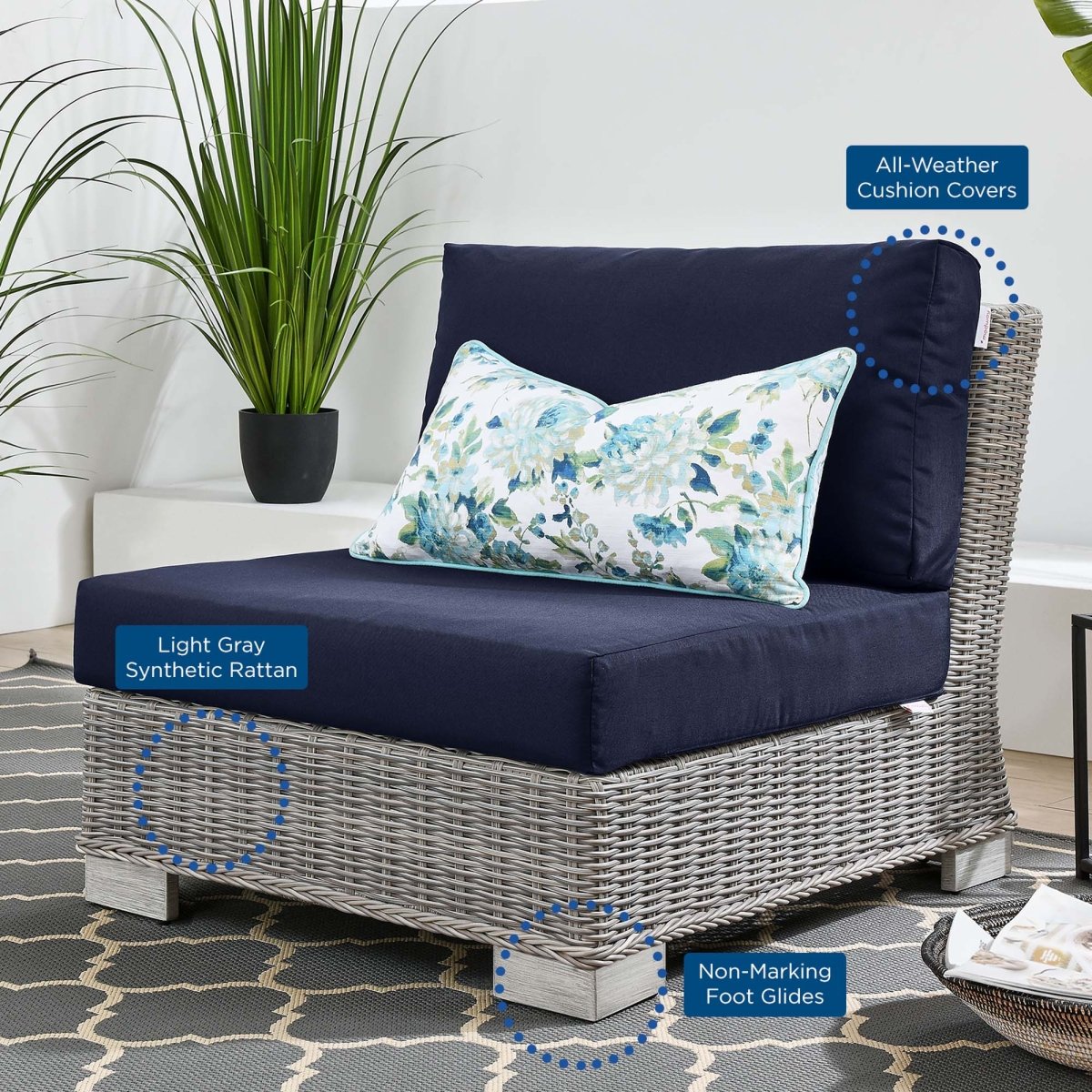 30" Light Gray Navy Wicker Outdoor Armless Chair - Outdoor - Alpine Outlets