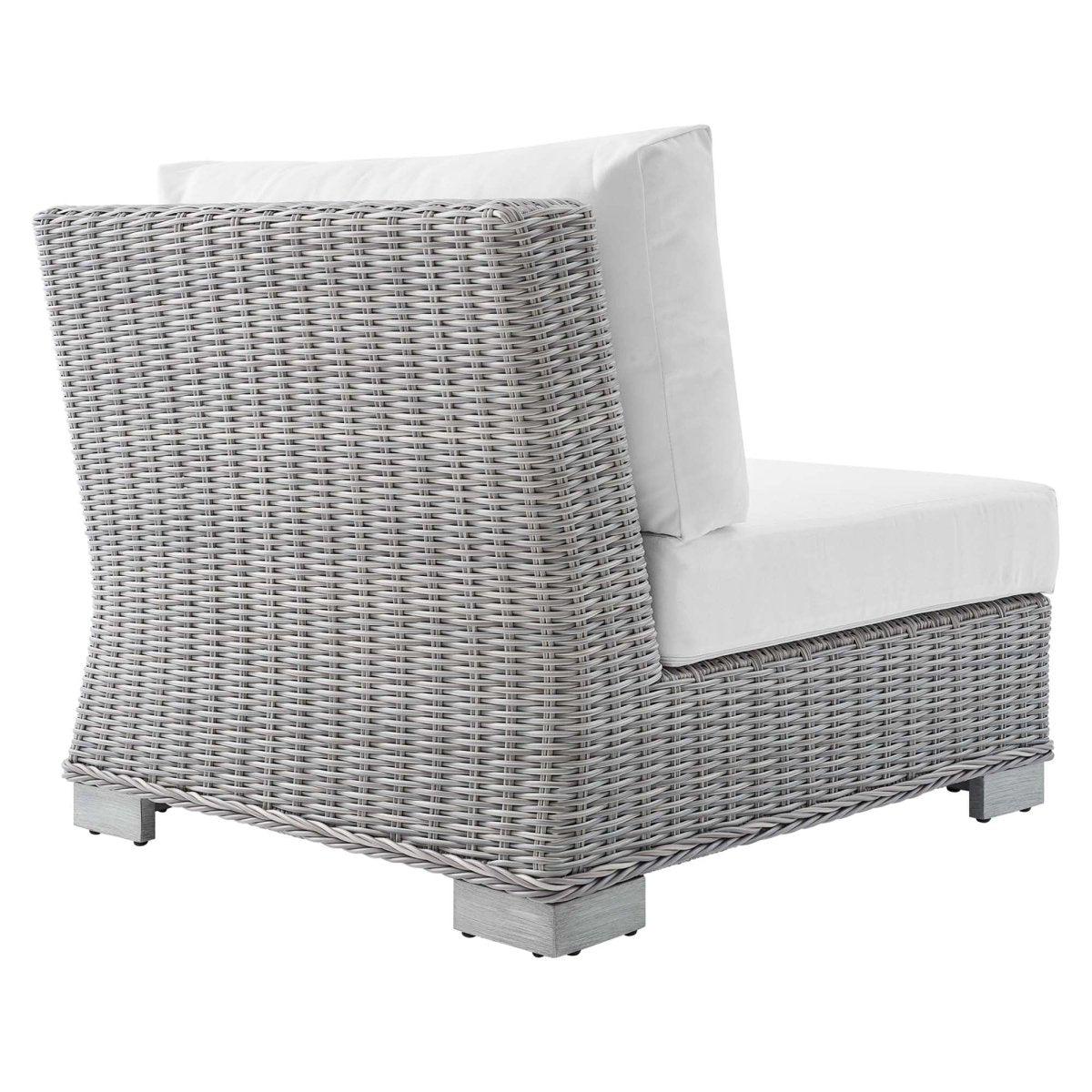 30" Light Gray White Wicker Armless Outdoor Chair with Sunbrella Cushions - Outdoor - Alpine Outlets