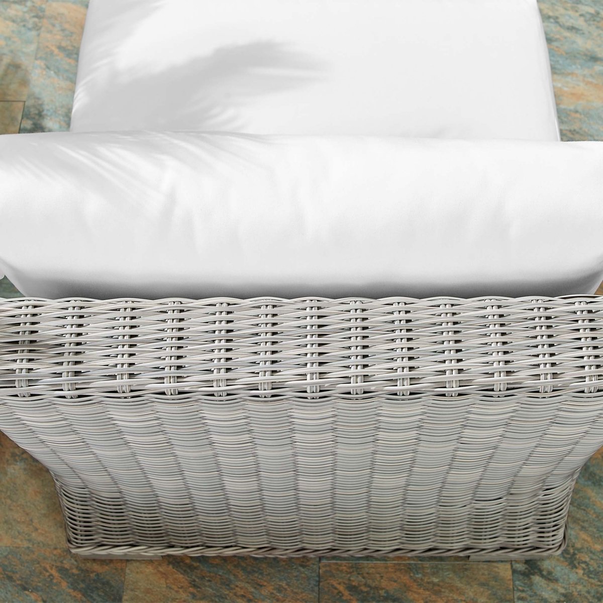 30" Light Gray White Wicker Armless Outdoor Chair with Sunbrella Cushions - Outdoor - Alpine Outlets