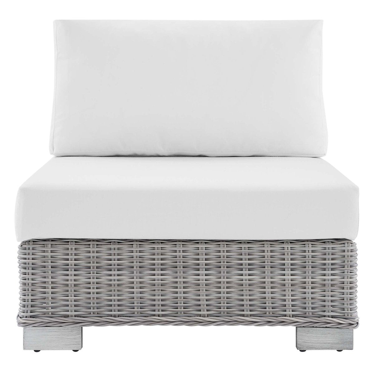 30" Light Gray White Wicker Armless Outdoor Chair with Sunbrella Cushions - Outdoor - Alpine Outlets