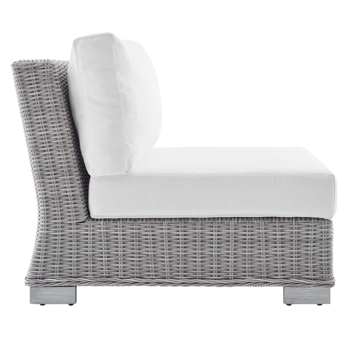 30" Light Gray White Wicker Armless Outdoor Chair with Sunbrella Cushions - Outdoor - Alpine Outlets