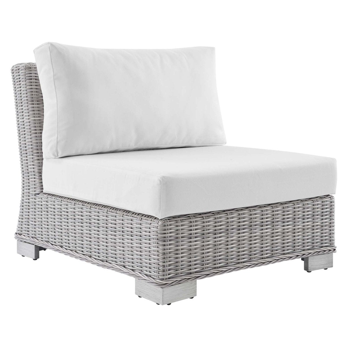 30" Light Gray White Wicker Armless Outdoor Chair with Sunbrella Cushions - Outdoor - Alpine Outlets