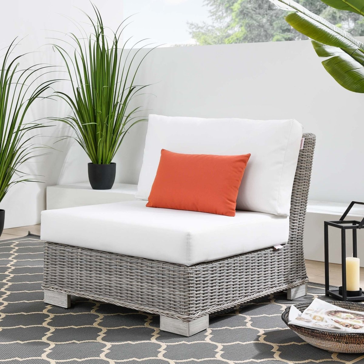 30" Light Gray White Wicker Outdoor Armless Chair - Outdoor - Alpine Outlets