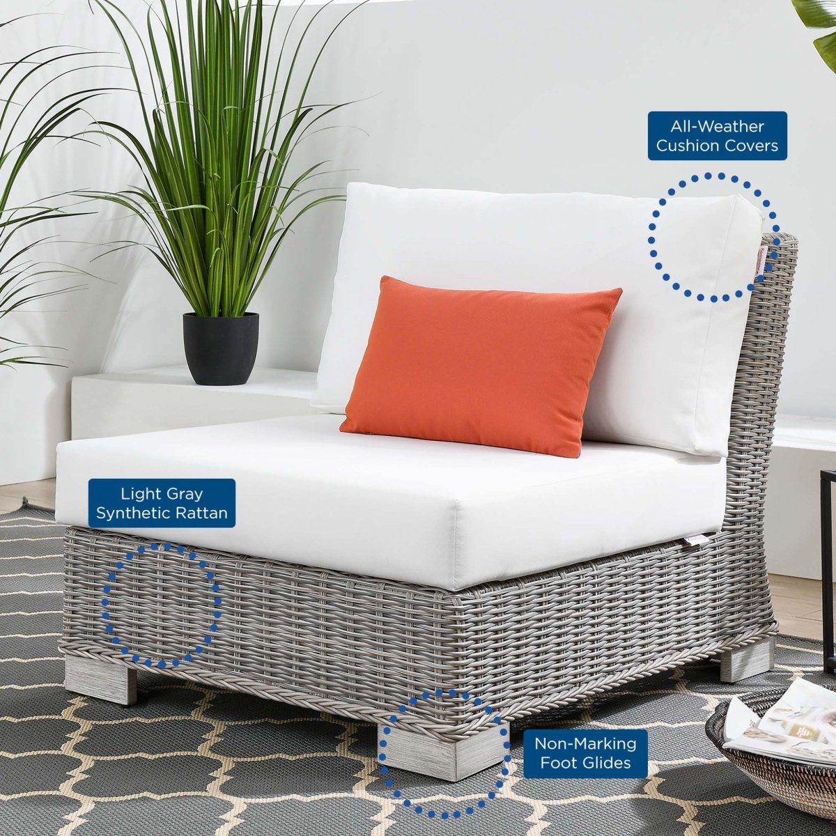 30" Light Gray White Wicker Outdoor Armless Chair - Outdoor - Alpine Outlets