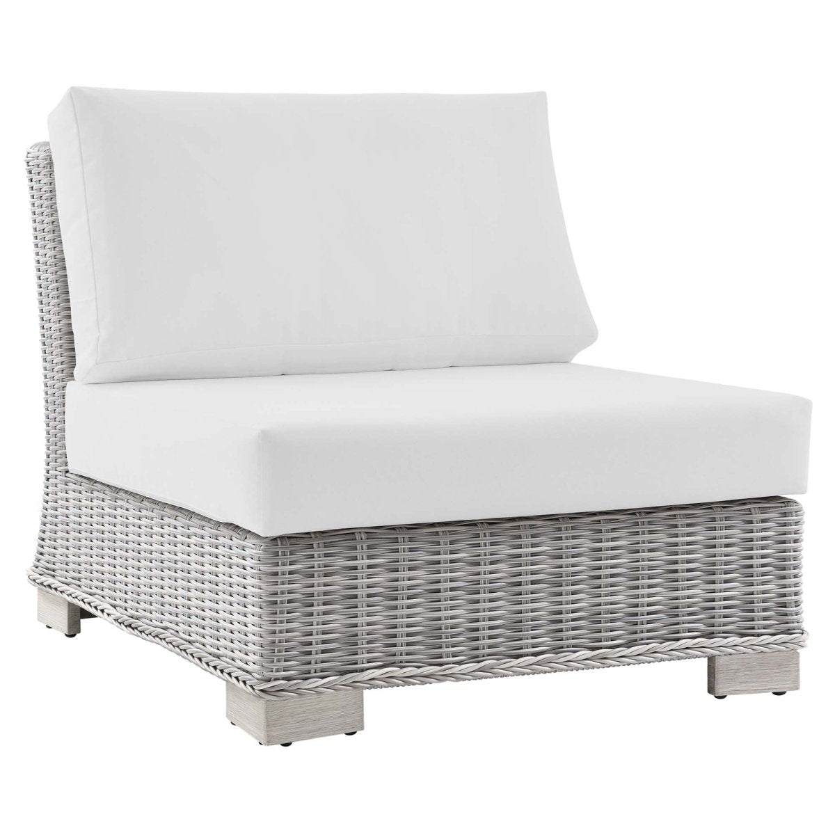 30" Light Gray White Wicker Outdoor Armless Chair - Outdoor - Alpine Outlets