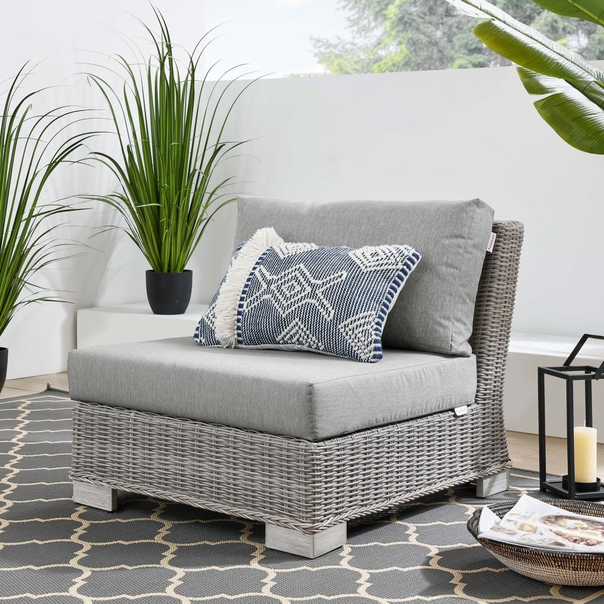 30" Light Gray Wicker Outdoor Armless Chair - Outdoor - Alpine Outlets