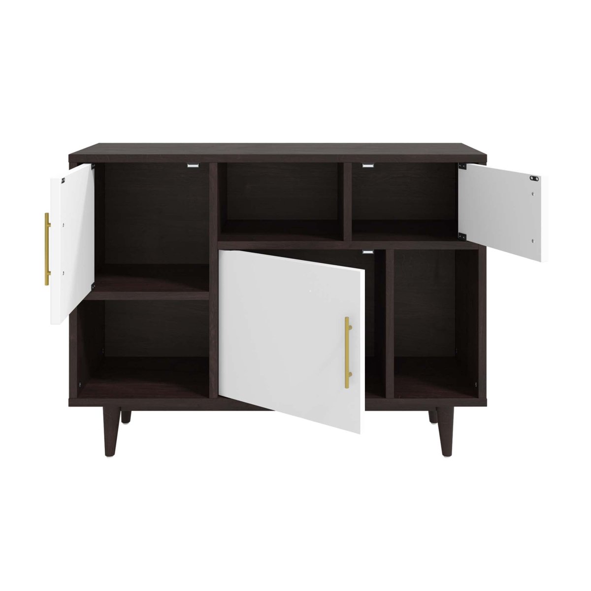 30" Mid - Century Modern Display Stand and Storage Cabinet in Cappuccino White - Bookcases available at Alpine Outlets in Denver