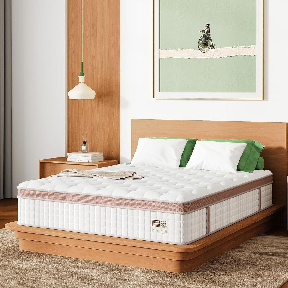 12" Firm Hybrid Mattress, Gel Memory Foam & Pocket Springs, Pressure Relief, Motion Isolation, Ergonomic Bed - White - King