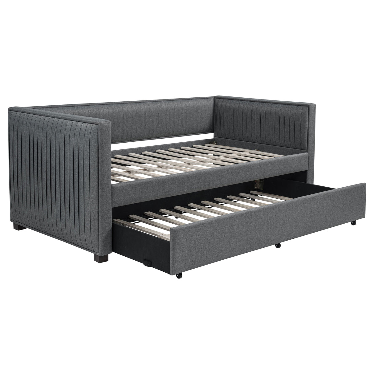 Brodie Upholstered Twin Daybed with Trundle, Grey