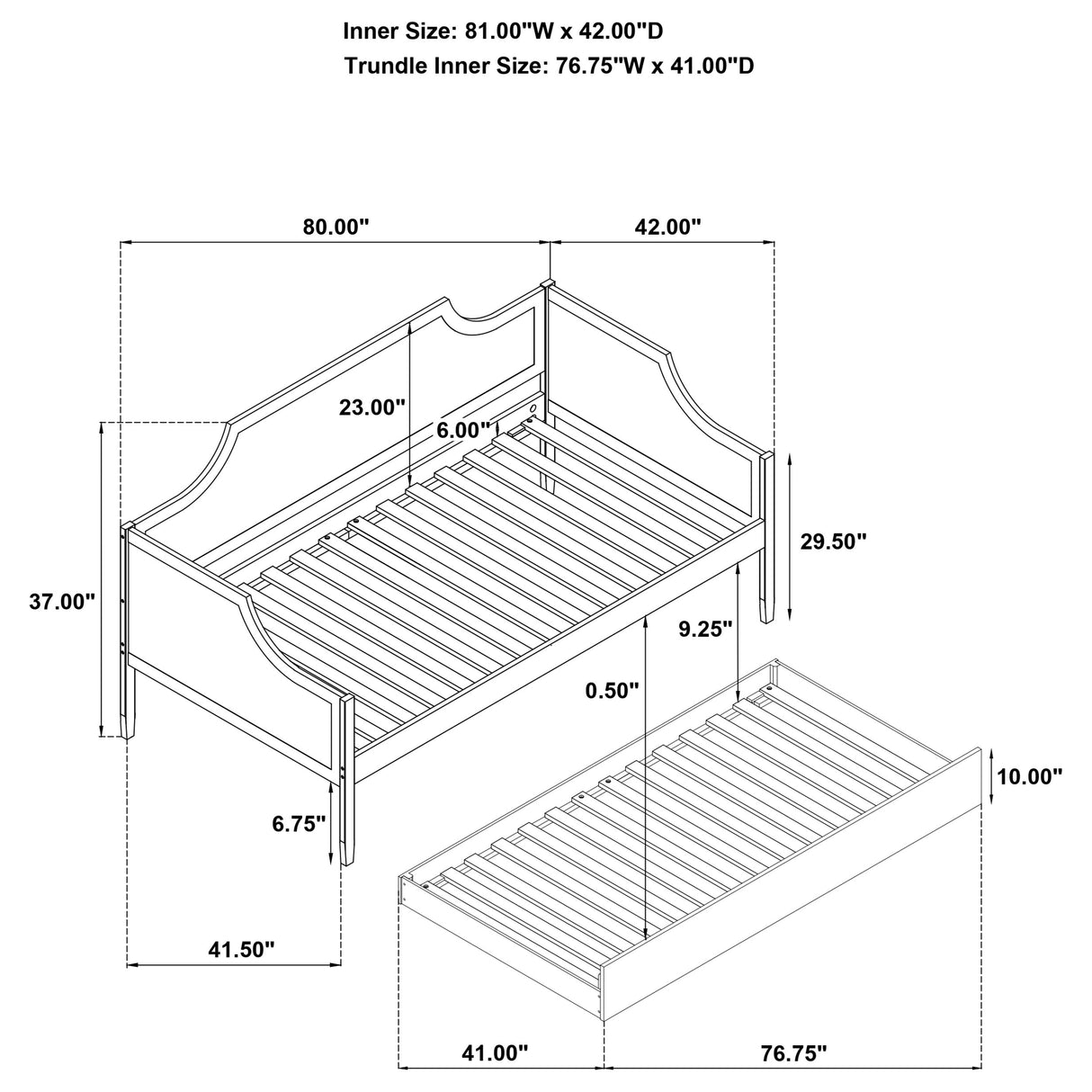 Redding Wood Twin Daybed With Trundle, Cherry