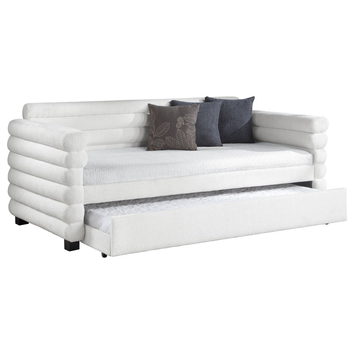 Patricia Boucle Upholstered Twin Day Bed with Trundle - White
