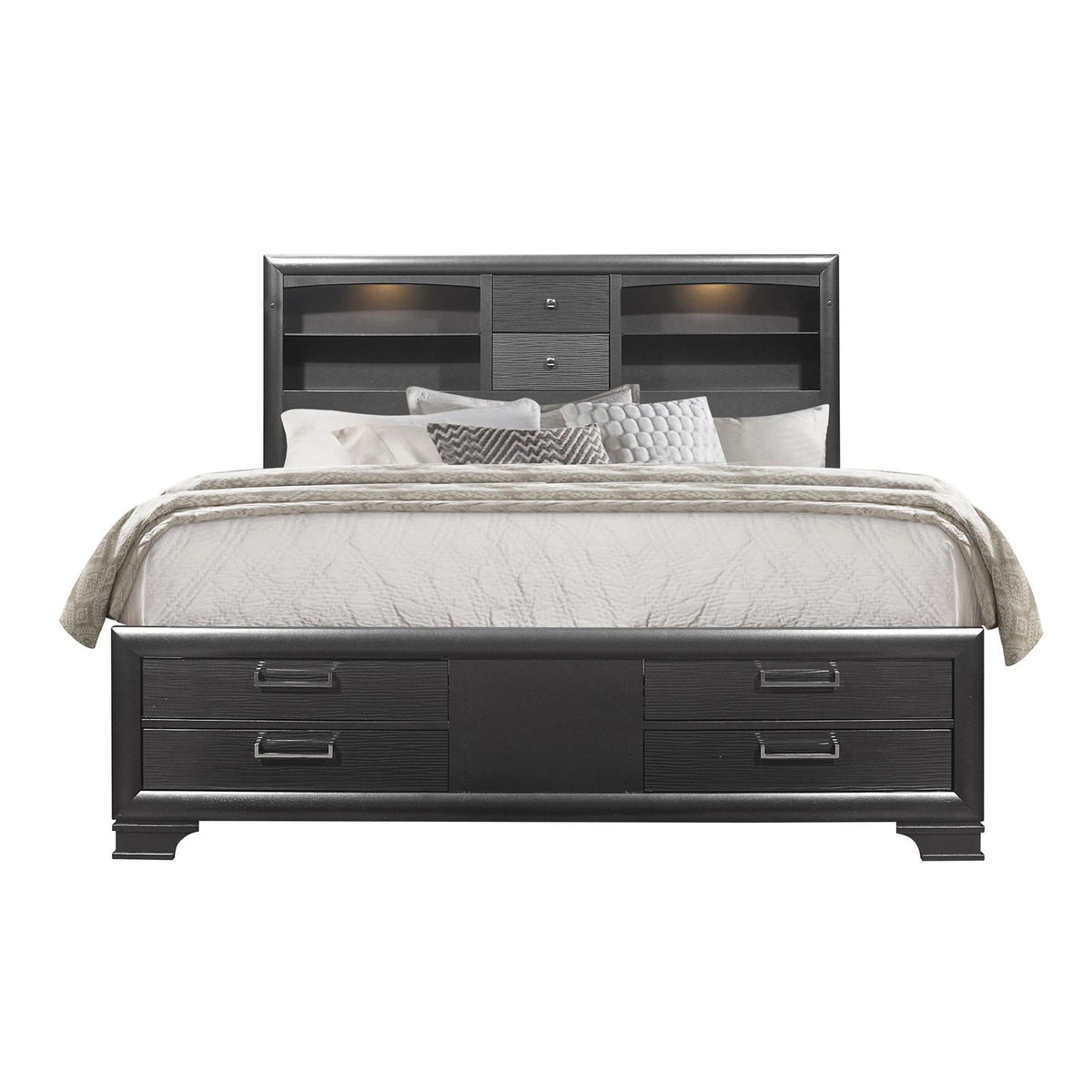 Civic - King Storage Bed With Bookcase Headboard And Built In Lighting - Gray