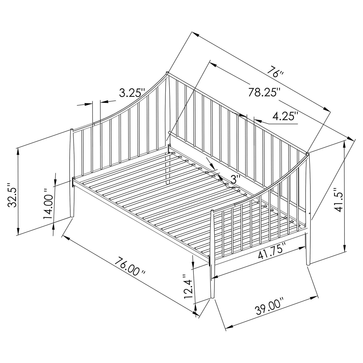 Newbury Metal Twin Daybed, Matte Black