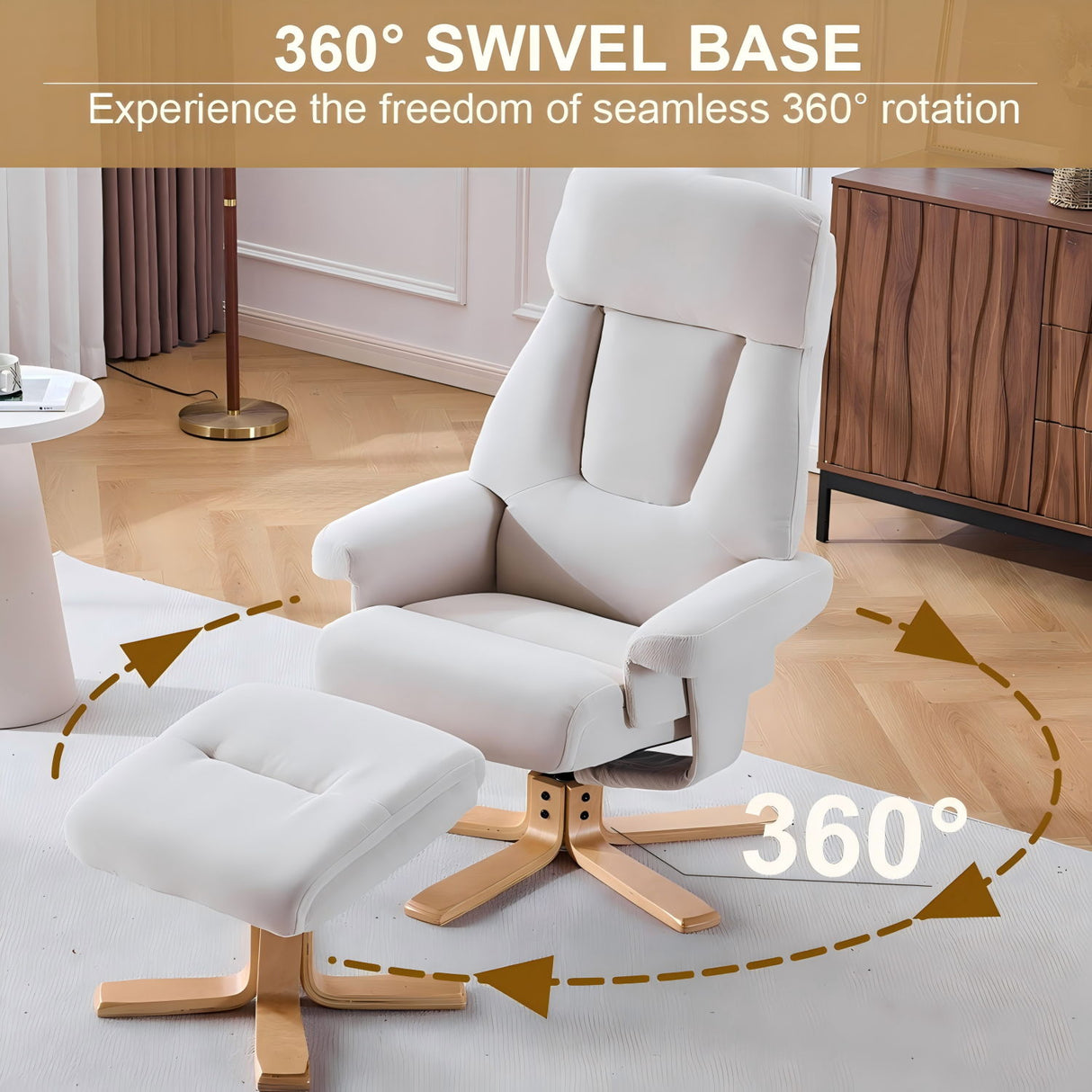 Upholstered Heated Massage 360° Swivel Accent Chair With Ottoman