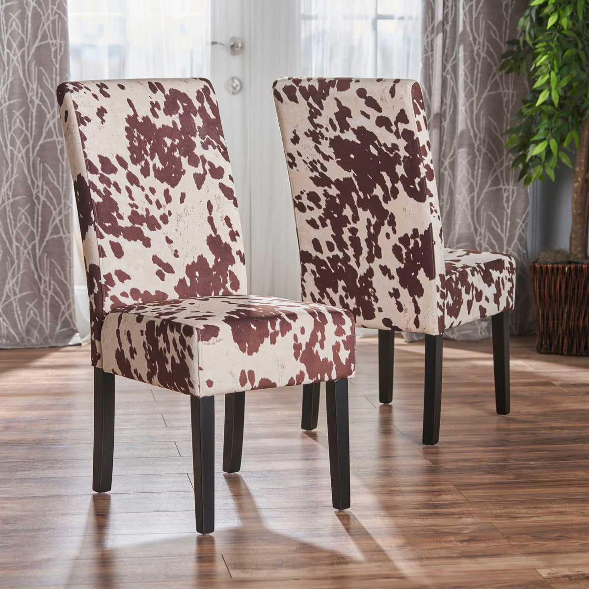 Contemporary Dining Chair With Rubberwood Legs (Set of 2)