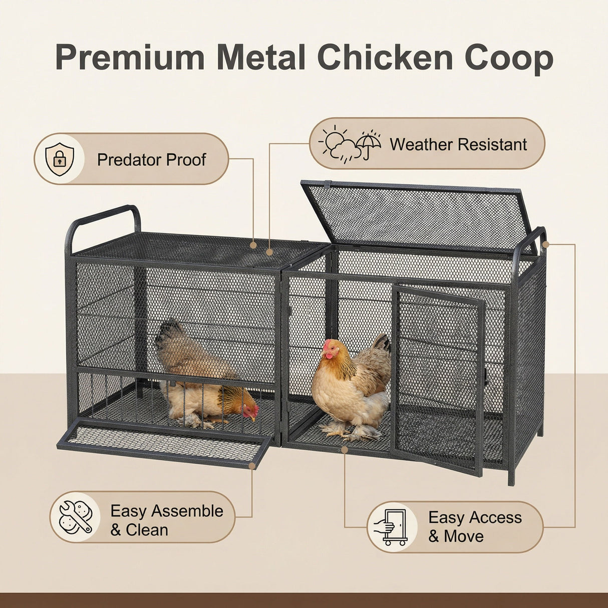 Chicken Cage, Poultry Breeding Coop - Black / Silver