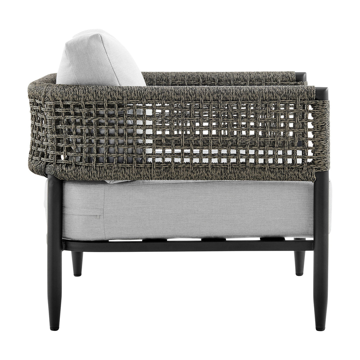 Alegria - 4 Piece Outdoor Black Aluminum & Rope Conversation Set With Light Gray Fabric Cushions