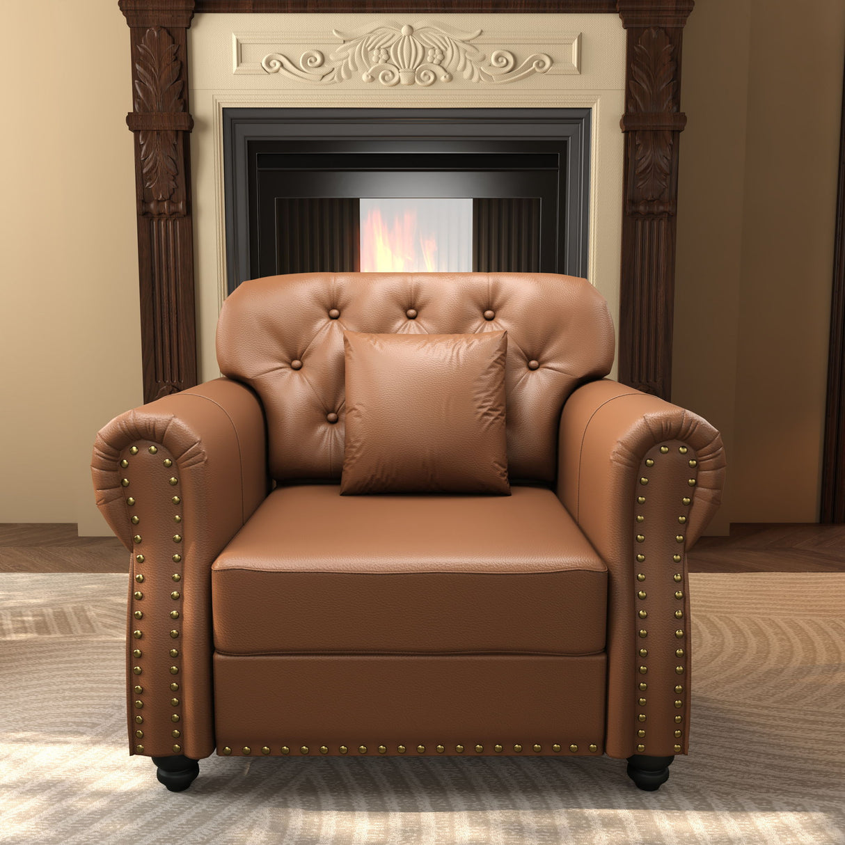 Upholstered Sofa With Nailhead Trim, Rolled Armrests With Ottoman