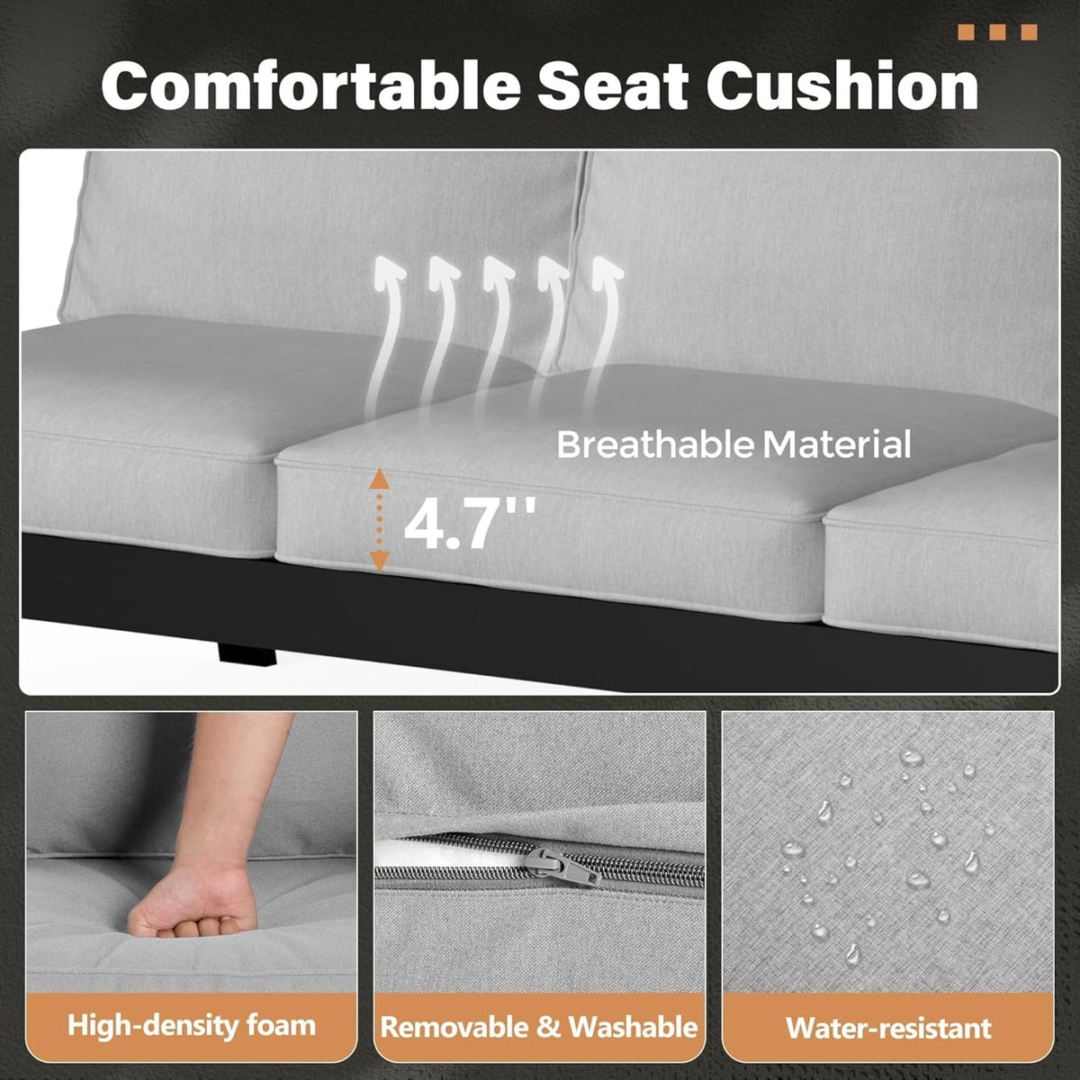 All Weather Patio Armchairs & Thick Cushions (Set of 2) - Black / Gray